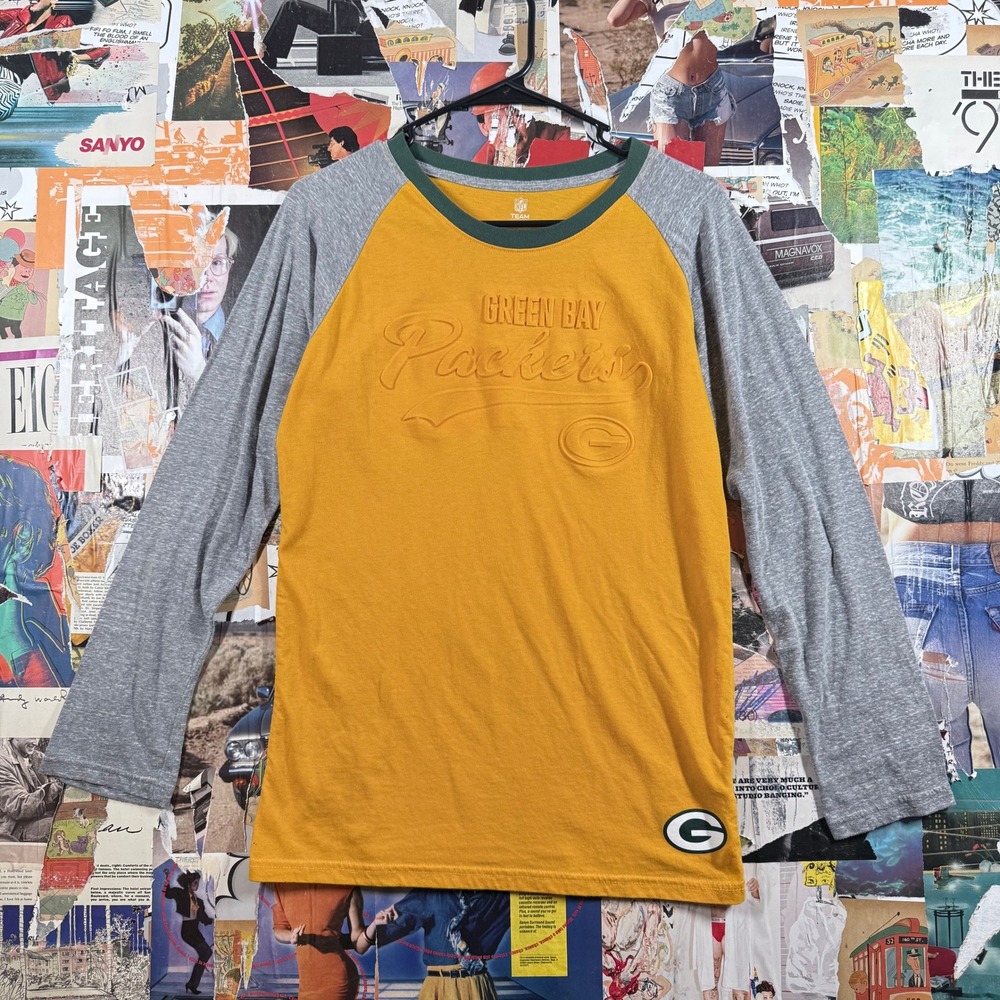 Green Bay Packers NFL Team Apparel Long Sleeve Raglan Shirt‎ XL-EG-TG-16/18